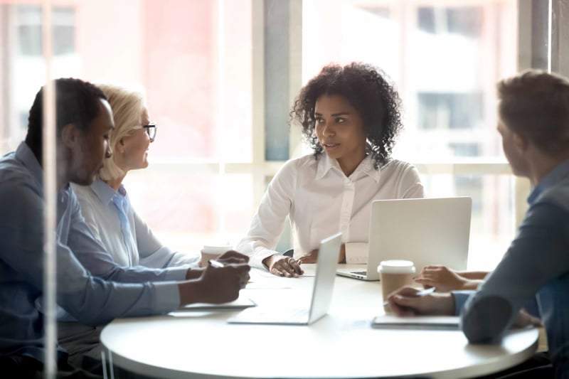 Colleagues meeting in an office